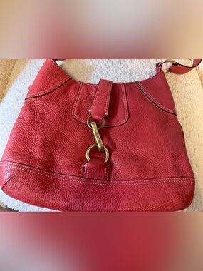 Coach Red Pebbled Leather Shoulder Bag with Gold Hardware
